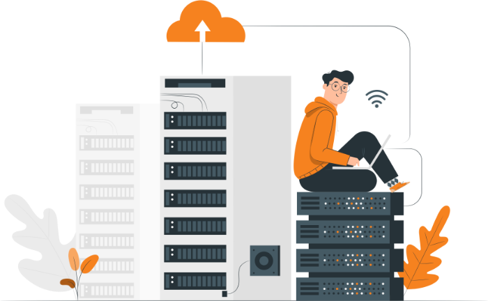 A man sitting on a magento hosting using cloud services.